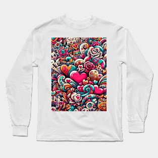 Heartfelt Whimsical Graffiti Art Long Sleeve T-Shirt